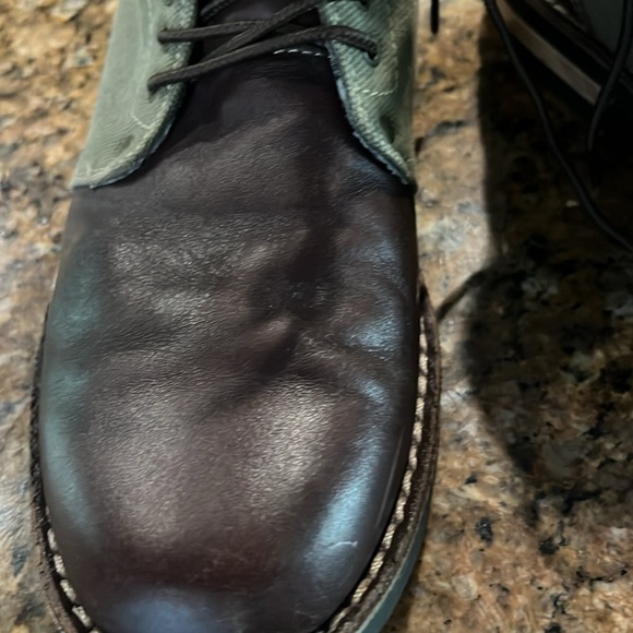 Leather and khaki fabric lace up boot - Picture 5 of 6